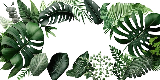 Foglie verdi di piante tropicali bush monstera palm illustrazione vettoriale desing