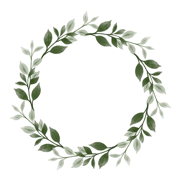 Vector green leaves watercolor frame circle frame with leaves border