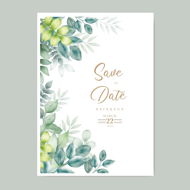 Vector green leaves wedding card set