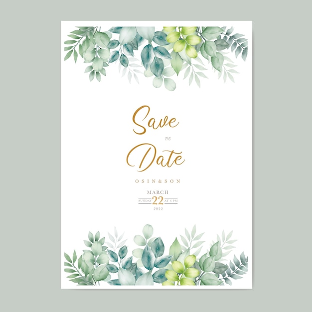 green leaves wedding card set