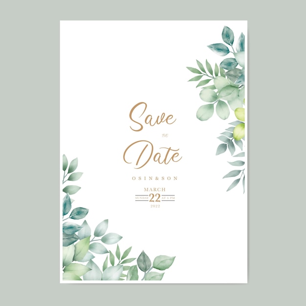 Набор свадебных открыток с зелеными листьями