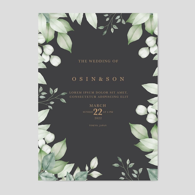 Green Leaves Wedding invitation card template