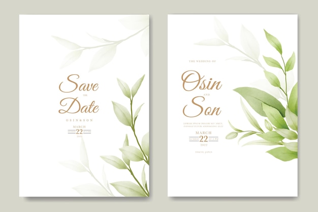 Green Leaves Wedding Invitation Card Template