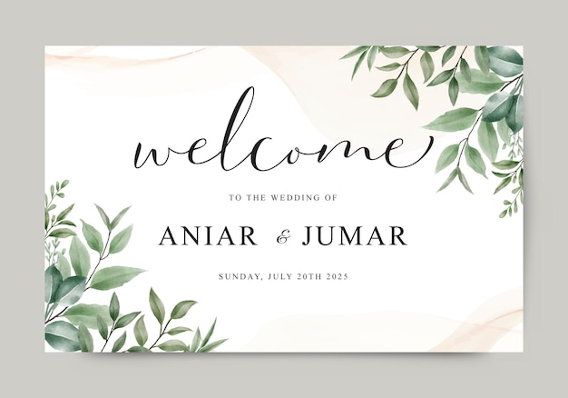Vector green leaves for wedding welcome sign template