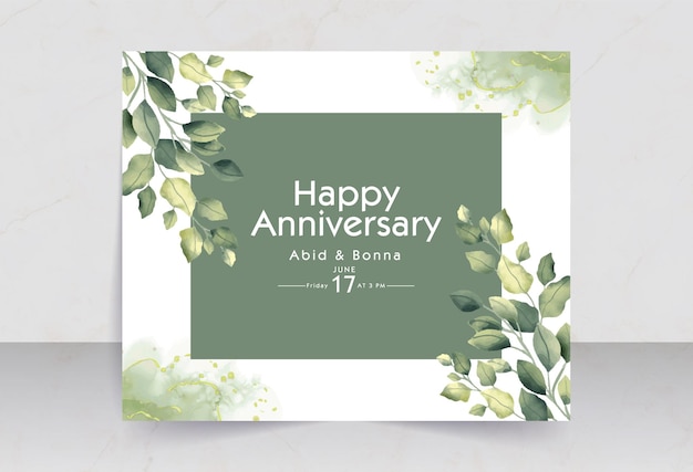 Green leaves with photo frame style anniversary card