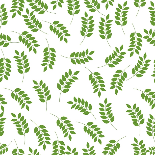 Green leaves with white background seamless pattern