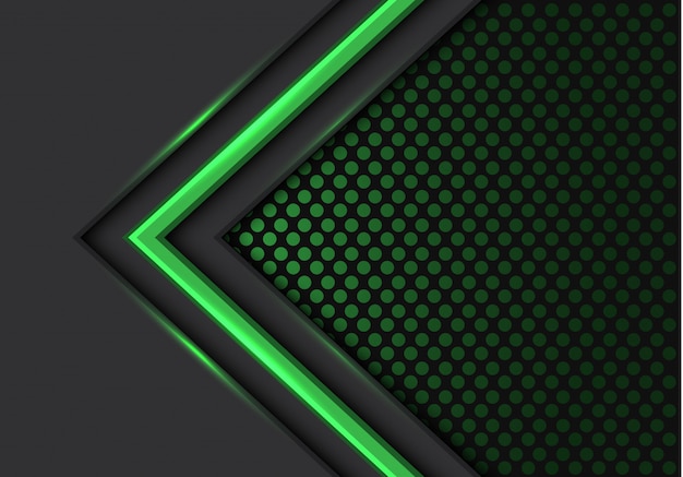 Vector green light arrow direction dark circle mesh background.