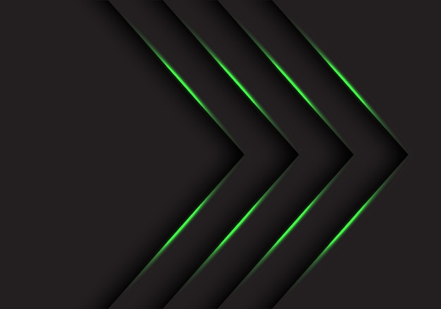Direzione delle frecce della luce verde su fondo futuristico nero.