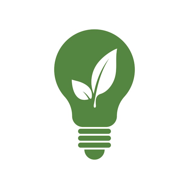 Green light bulb with leaves inside Ecological vector icon isolated on white