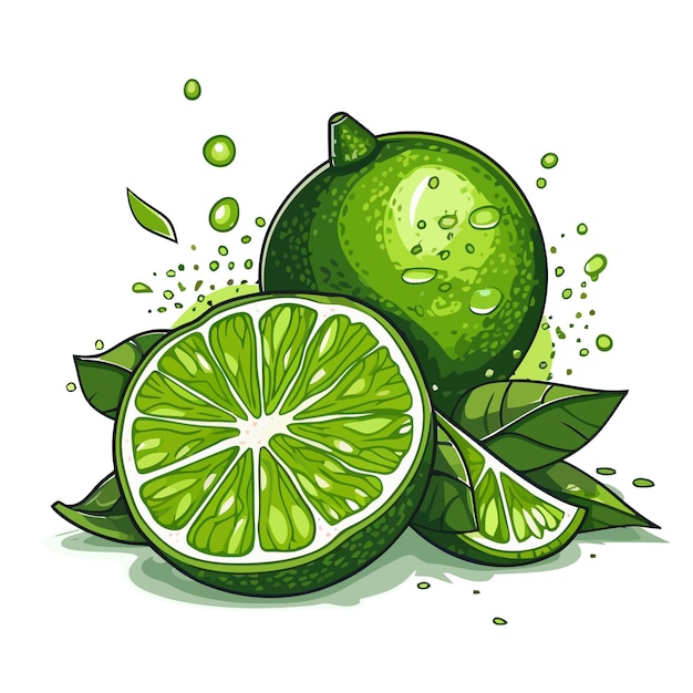 Vector green lime lime image isolated sliced lemon in flat design vector illustration