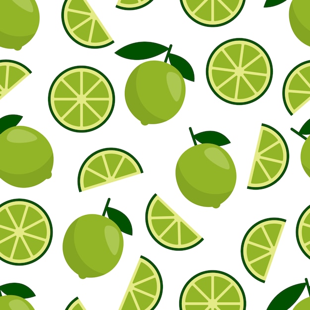 Green lime seamless pattern, fresh citrus fruit for summer cocktail.