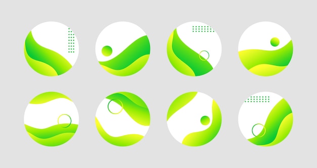 Green liquid highlight story cover icons vector abstract circle icons for instagram highlights