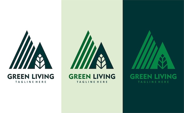 Green living eco sustainability company logo design vector