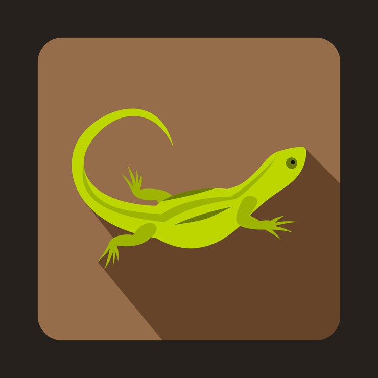 Vector green lizard icon in flat style with long shadow reptiles symbol