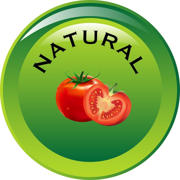 зеленая кнопка с логотипом с векторным дизайном из натуральных помидоров