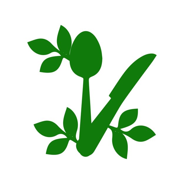 A green logo with a spoon and a green leaf on it