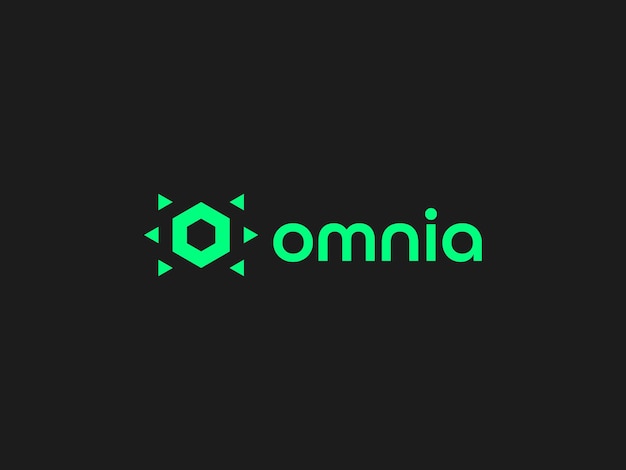 黒い背景にタイトル omniia の付いた緑色のロゴ