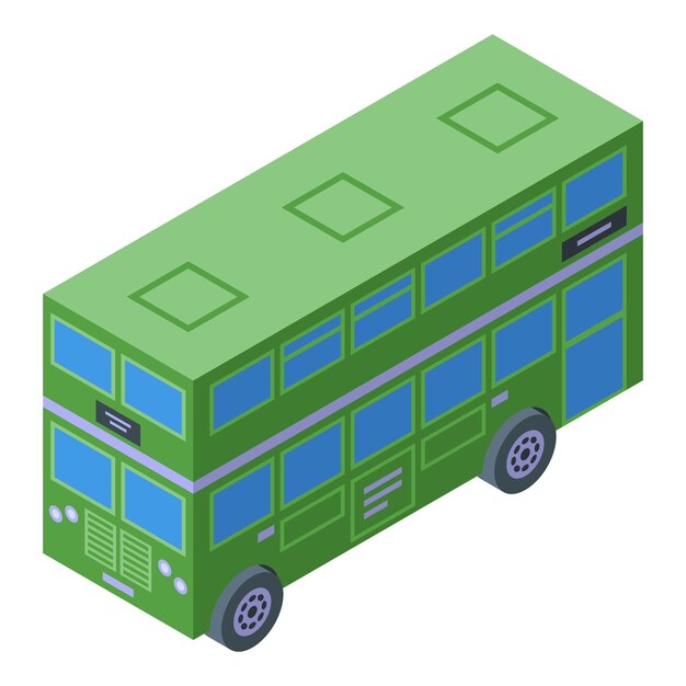 Vettore isometrico dell'icona del bus verde di londra tour dei trasporti autista classico