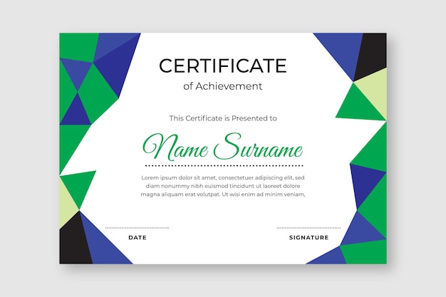 Green lowpoly certificate template