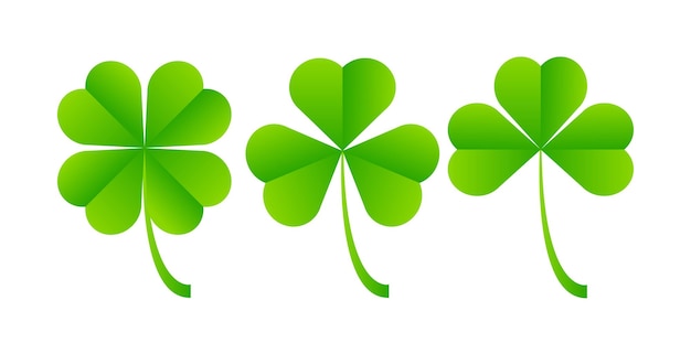 Green lucky leaf Clover isolated on white background Three leaf in different design St Patricks day