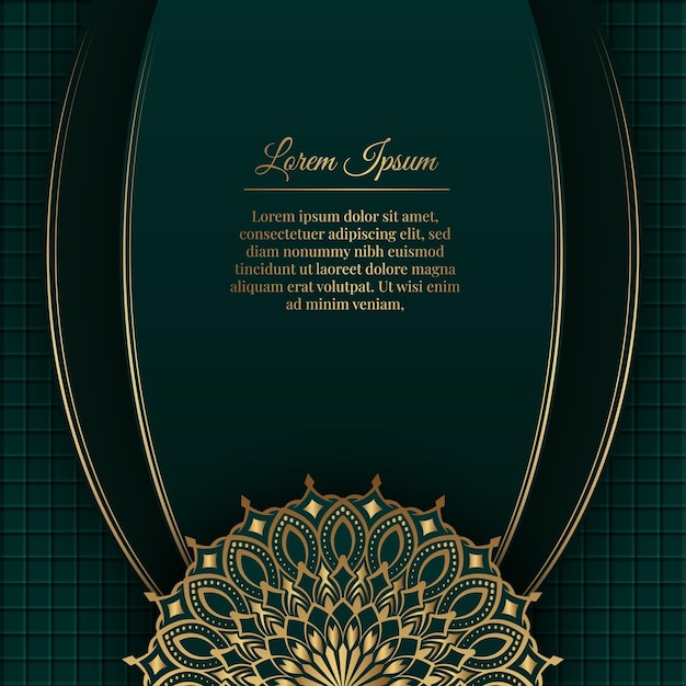 Green luxury background with gold mandala ornament