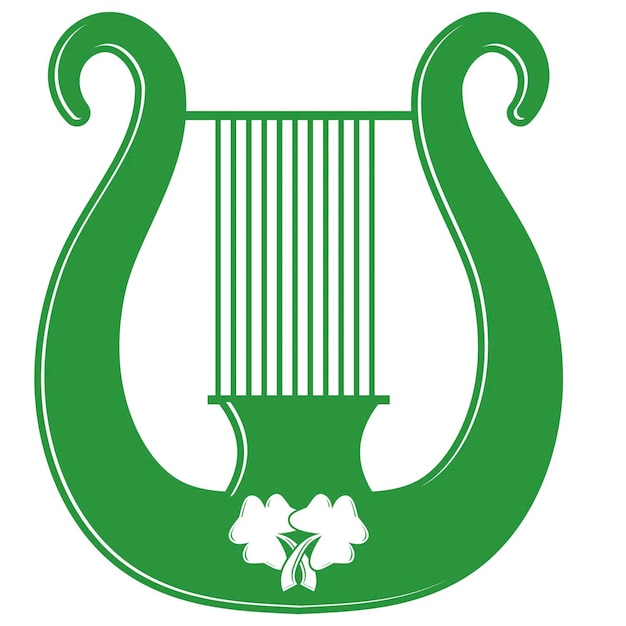 Vector a green lyre with four leaf clovers and a bow