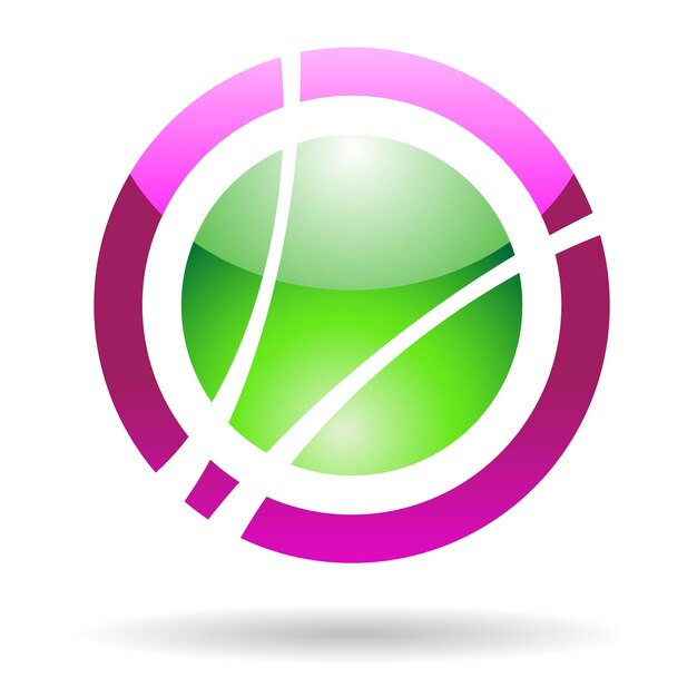 Зеленая и пурпурная глянцевая орбита, как абстрактная икона логотипа