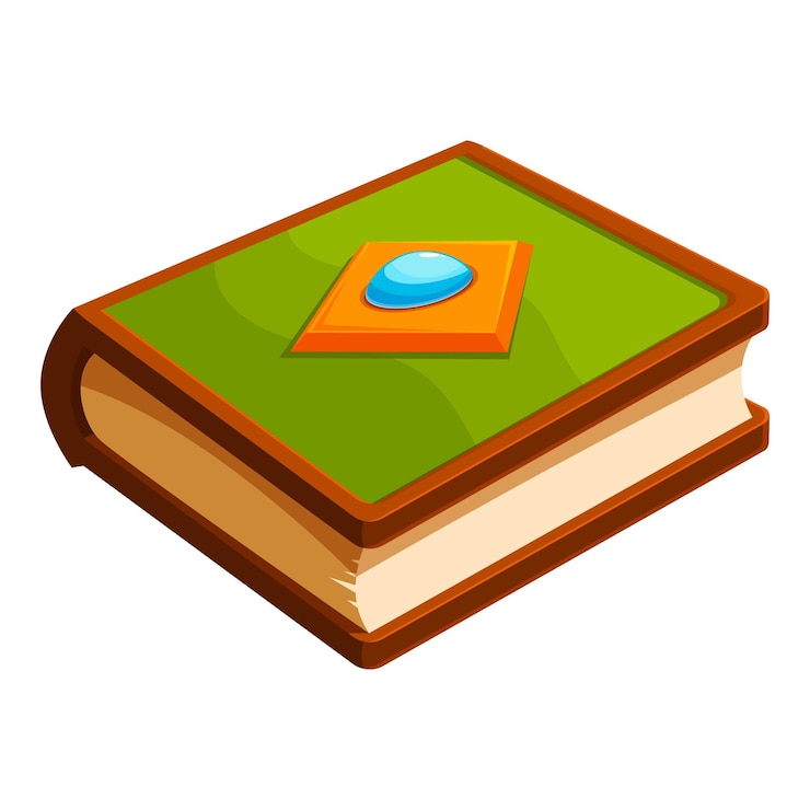 वेक्टर green magic book with blue gem is lying closed