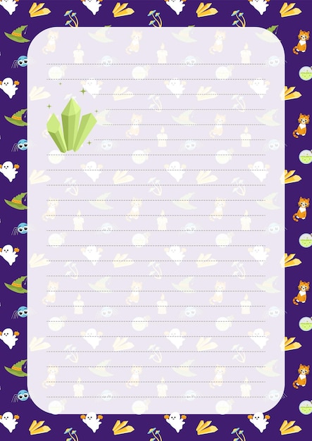 Vector green magic crystal note paper page halloween notebook sheet cartoon flat vector