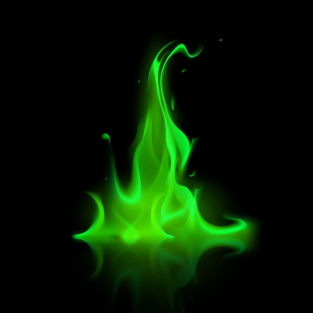 Vector green magic fire flame bonfire on background