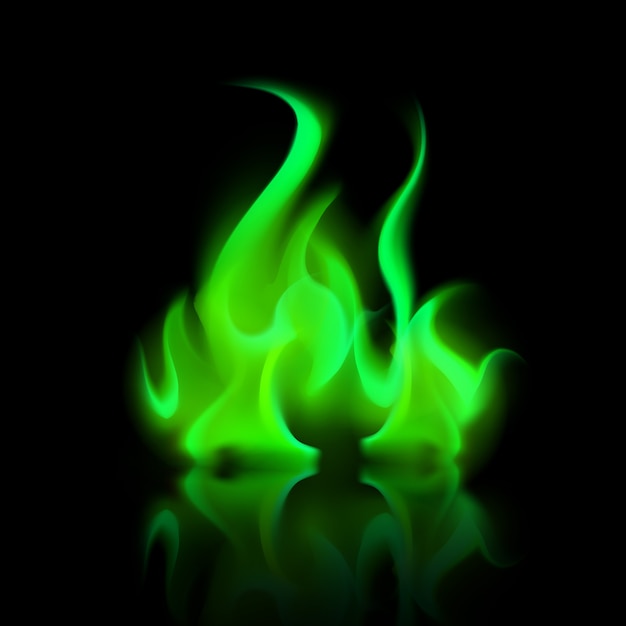 Vector green magic fire flame bonfire isolated