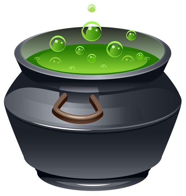 Vector green magic potion in cauldron isolated on white