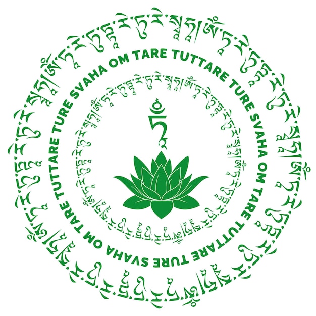Vector green mantra circular art vector with green lotus