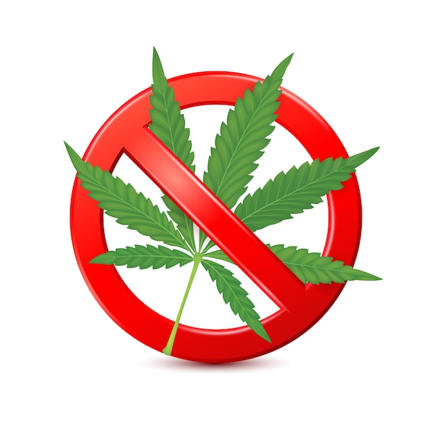 Green marijuana leaf inside red banned sign Stop marijuana Prohibition sign 3D isolated