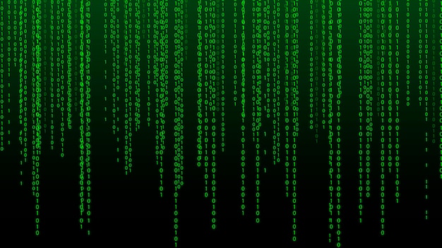 Green matrix background falling numbers on screen technology stream binary code digital vector illustration hacking concept