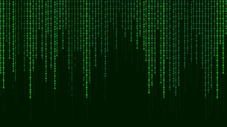Vector green matrix background falling numbers on screen technology stream binary code digital vector illustration hacking concept