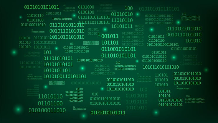 Vector green matrix background stream of binary code falling numbers on dark backdrop digital computer code coding and hacking vector illustration