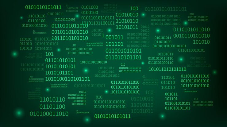 Vector green matrix background stream of binary code falling numbers on dark backdrop digital computer code coding and hacking vector illustration
