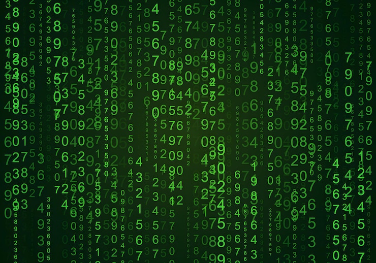 Vector green matrix code digital numbers abstract background