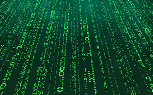 Green matrix digital background. Falling numbers digital network technology. Futuristic cyberspace. Vector illustration.