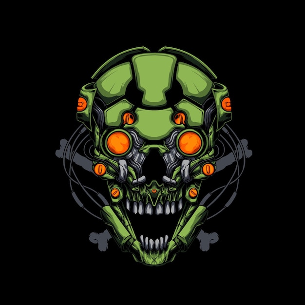 green mecha skull illustration