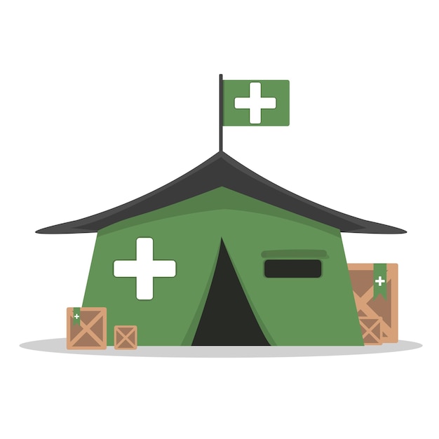 Зеленая медицинская палатка бесплатная помощь людям с плоской векторной иллюстрацией