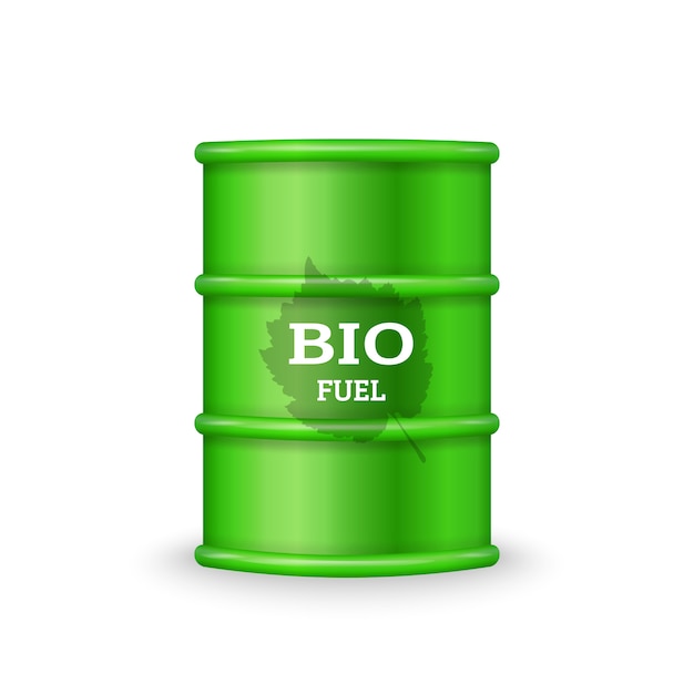 Green metal barrel with bio fuel