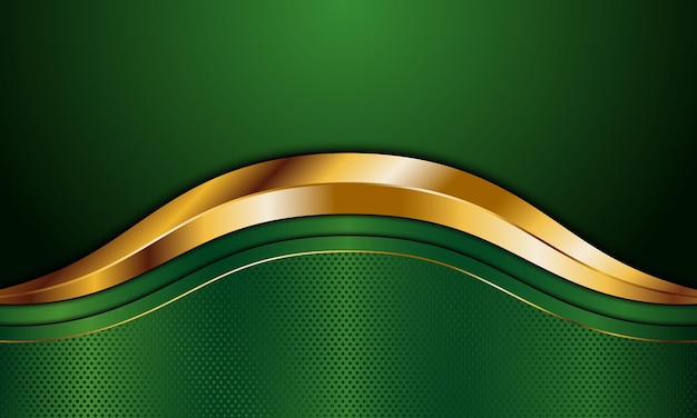 라인 배경 벡터 일러스트와 함께 녹색 금속 및 황금 줄무늬 파도