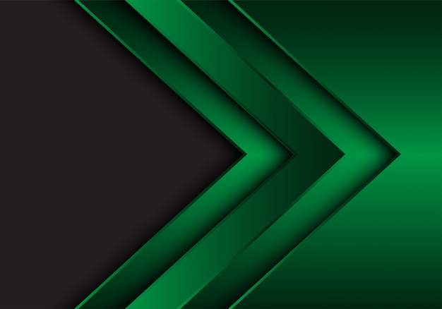 Vector green metallic arrow direction grey blank space background.