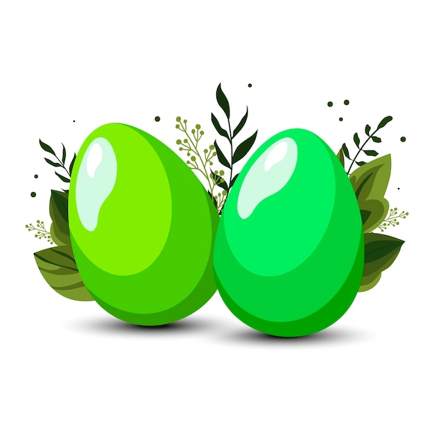 Green mint Easter eggs with green leaves on background Vector clipart for design of card banner