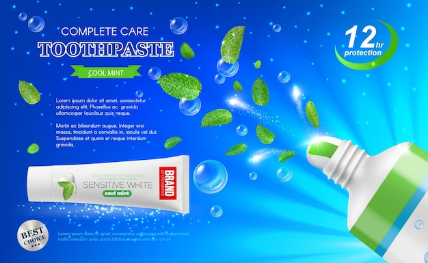 Green mint leaves and dental care toothpaste