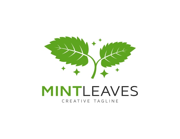 Vector green mint leaves logo design illustration