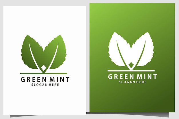 Vector green mint leaves logo design mint leaf logo vector