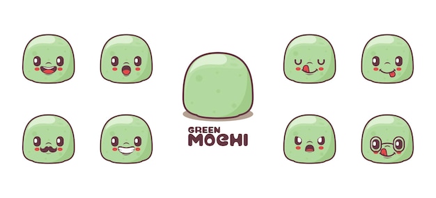 Green mochi cartoon food vector illustration